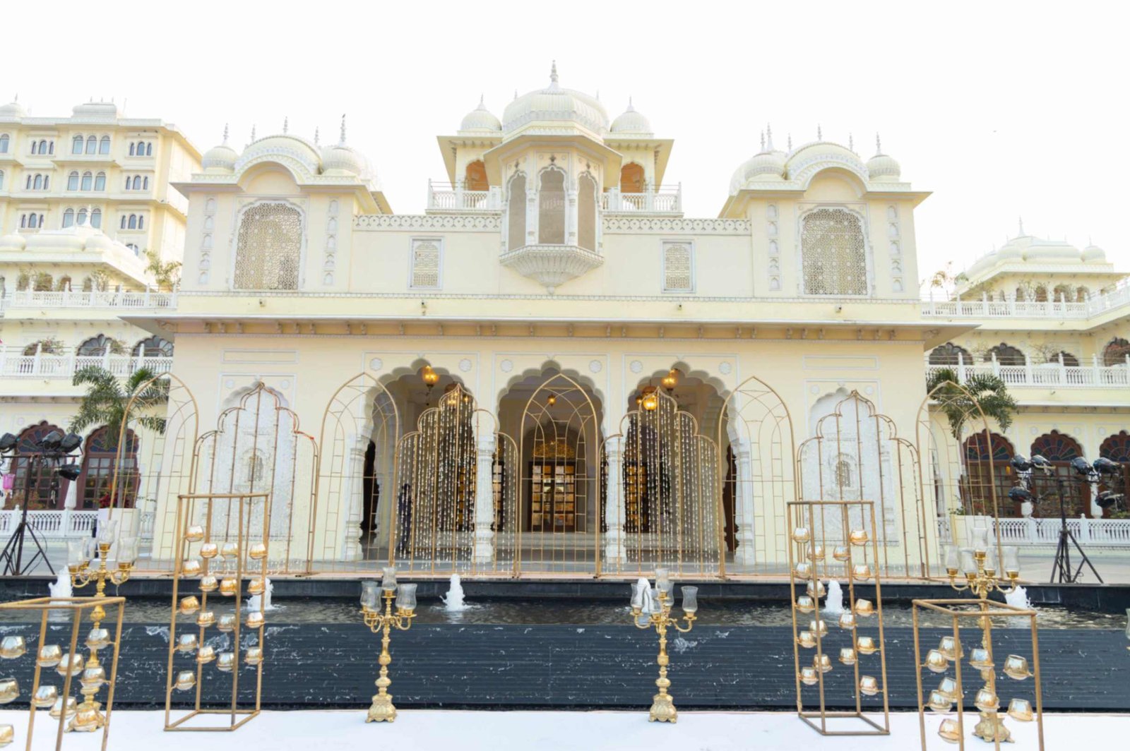 Palace venue exterior with pool at a Shaadi Shenanigans wedding