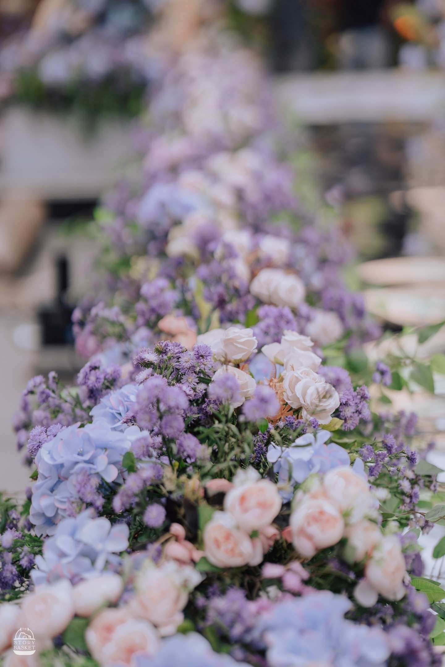 Close-up of pastel floral centrepiece decor at a Shaadi Shenanigans wedding