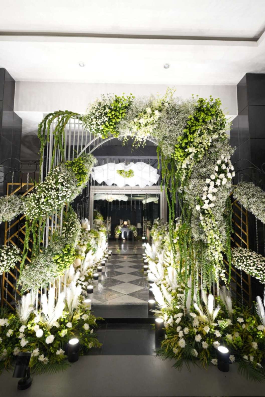 Green floral staircase aisle at a Shaadi Shenanigans wedding